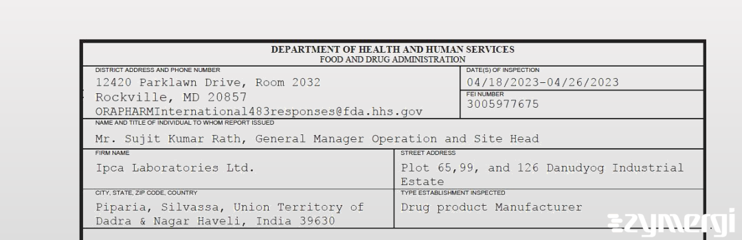 FDANews 483 Ipca Laboratories Limited Apr 26 2023 top