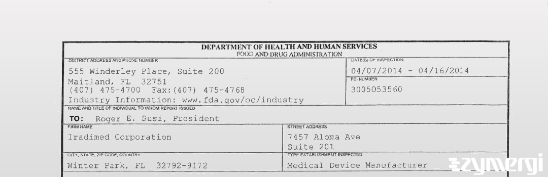FDANews 483 Iradimed Corporation Apr 16 2014 top