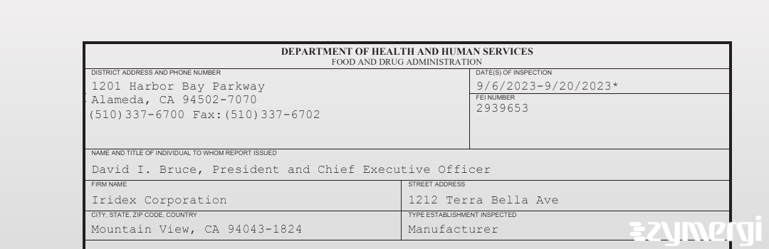 FDANews 483 Iridex Corporation Sep 20 2023 top