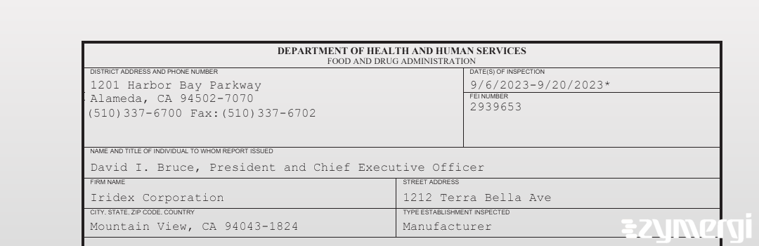 FDANews 483 Iridex Corporation Sep 20 2023 top