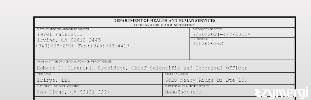 FDANews 483 Irisys, LLC Apr 7 2021 top