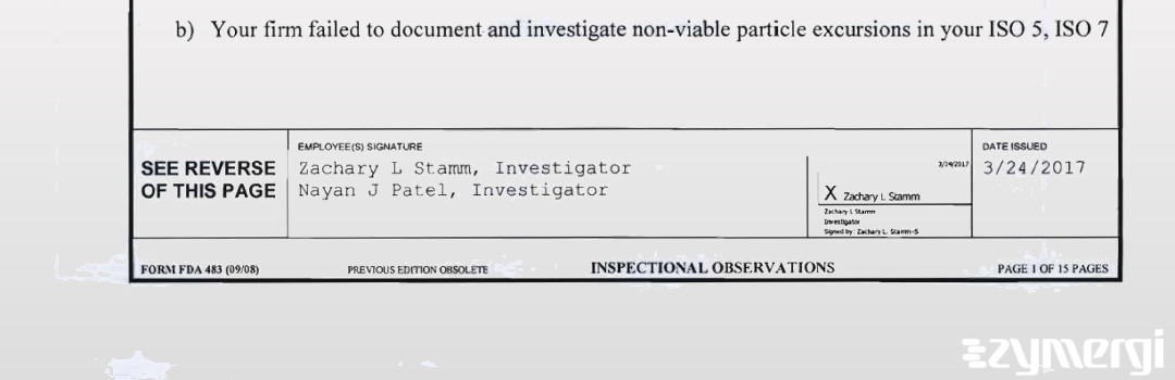 Zachary L. Stamm FDA Investigator Nayan J. Patel FDA Investigator 