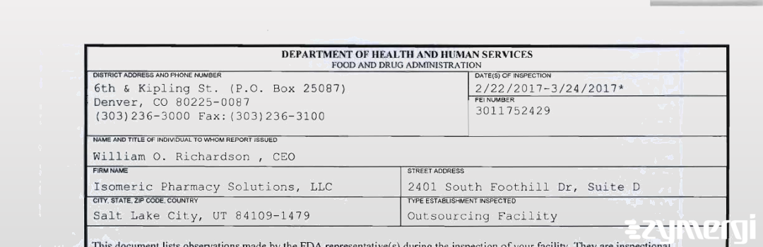 FDANews 483 Isomeric Pharmacy Solutions, LLC Mar 24 2017 top