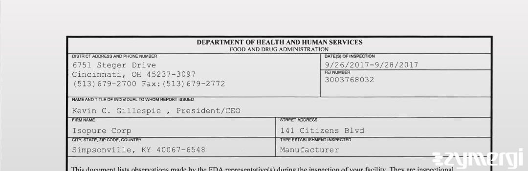 FDANews 483 Isopure Corp. Sep 28 2017 top