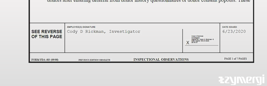 Cody D. Rickman FDA Investigator 