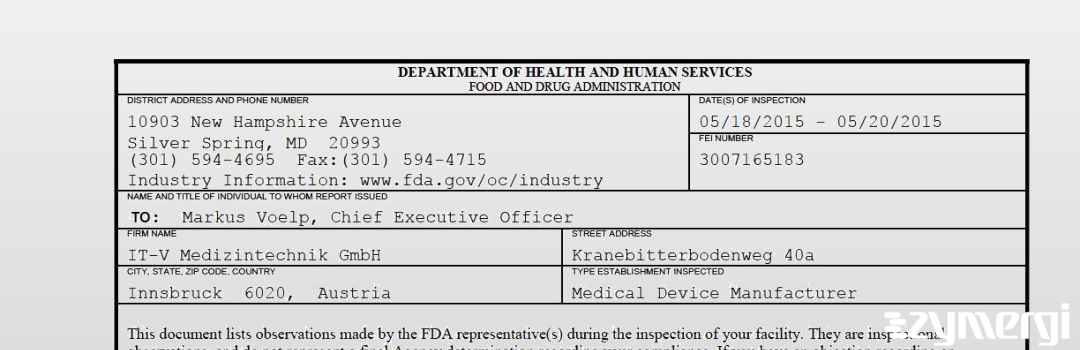 FDANews 483 IT-V Medizintechnik GmbH May 20 2015 top