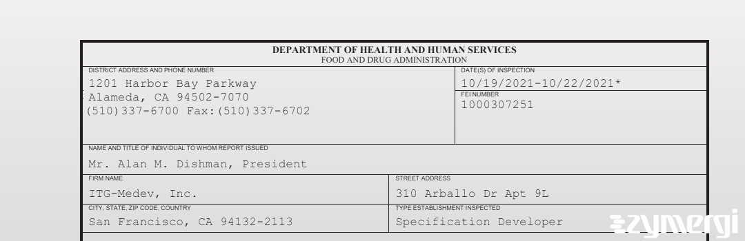 FDANews 483 ITG-Medev, Inc. Oct 22 2021 top