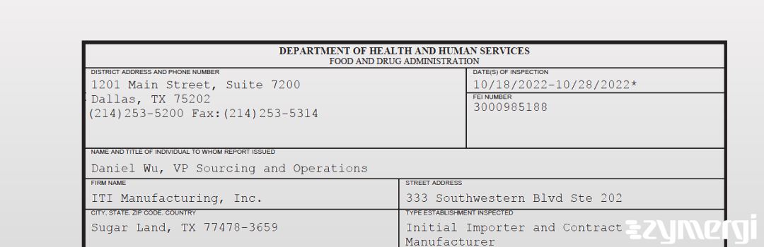 FDANews 483 ITI Manufacturing, Inc. Oct 28 2022 top