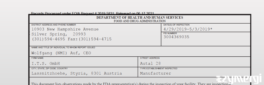 FDANews 483 I.T.S. GmbH May 3 2019 top