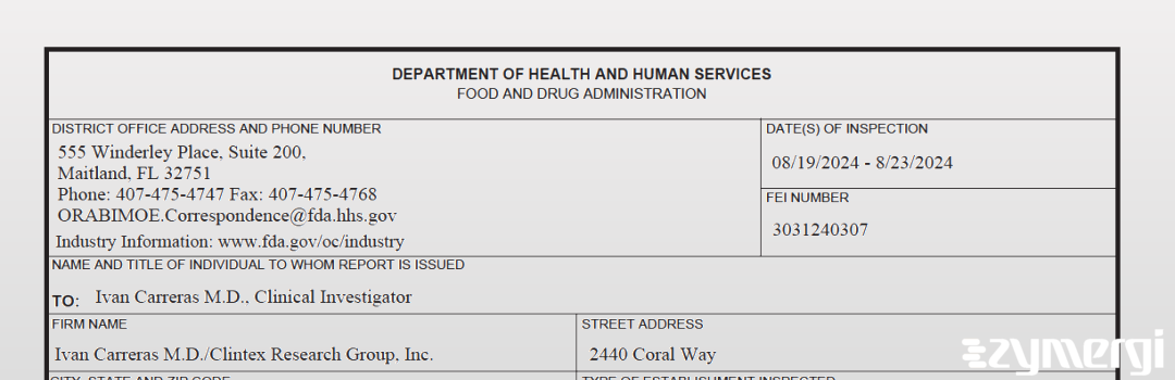 FDANews 483 Ivan Carreras, M.D. Aug 23 2024 top