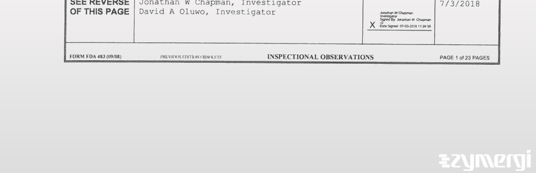 David A. Oluwo FDA Investigator Jonathan W. Chapman FDA Investigator 