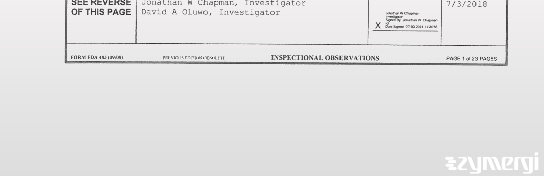 David A. Oluwo FDA Investigator Jonathan W. Chapman FDA Investigator