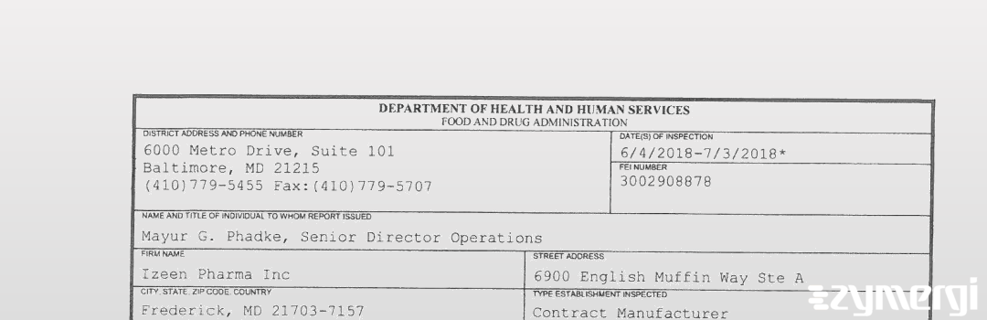 FDANews 483 Izeen Pharma Inc Jul 3 2018 top