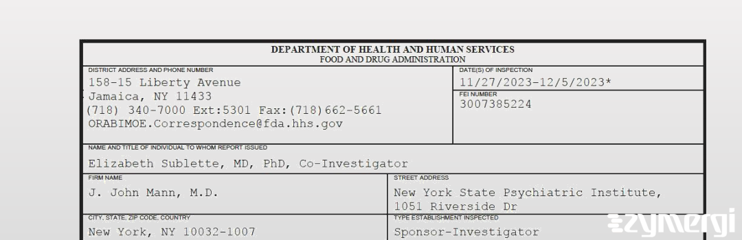 FDANews 483 J. John Mann, M.D. Dec 5 2023 top