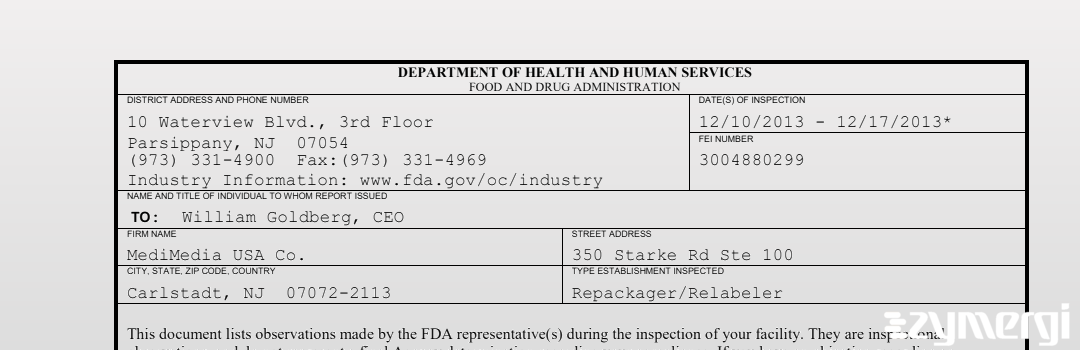 FDANews 483 J. Knipper and Company, Inc. Dec 17 2013 top