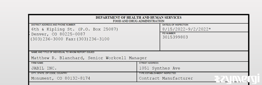 FDANews 483 JABIL INC. Sep 2 2022 top