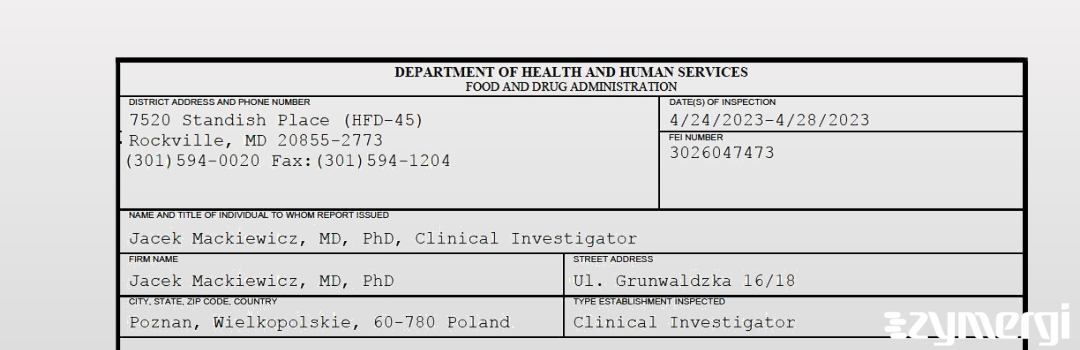 FDANews 483 Jacek Mackiewicz, MD, PhD Apr 28 2023 top