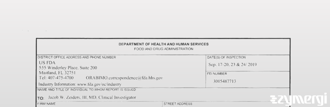 FDANews 483 Jacob W. Zeiders III, M.D. Sep 24 2019 top