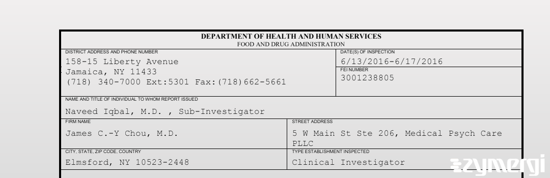 FDANews 483 James C.-Y Chou, M.D. Jun 17 2016 top