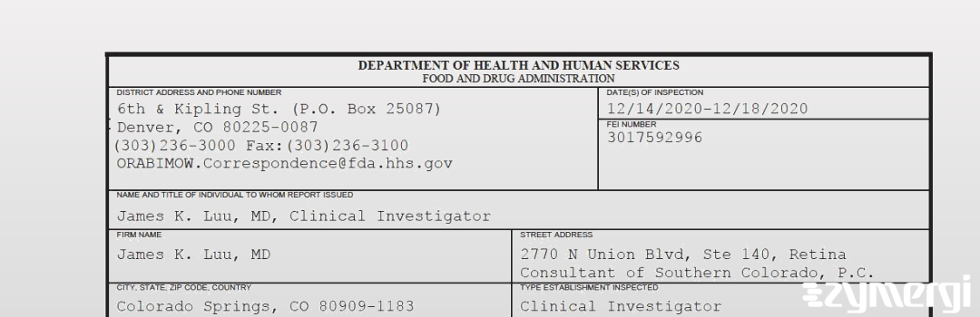 FDANews 483 James K. Luu, MD Dec 18 2020 top