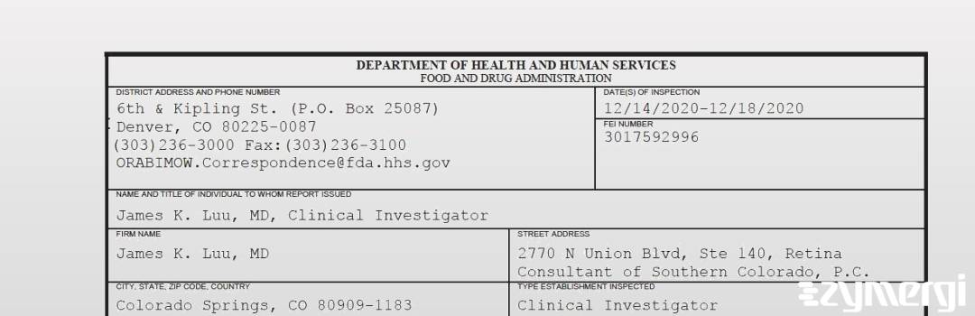 FDANews 483 James K. Luu, MD Dec 18 2020 top