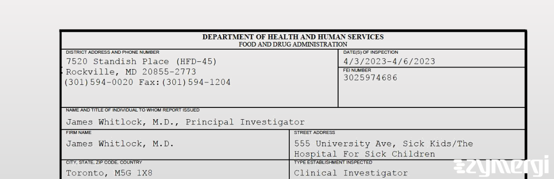 FDANews 483 James Whitlock, M.D. Apr 6 2023 top