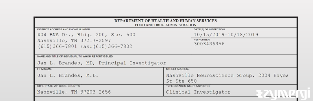 FDANews 483 Jan L. Brandes, M.D. Oct 18 2019 top