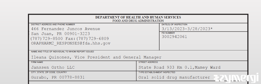 FDANews 483 Janssen Ortho, Llc Mar 28 2023 top