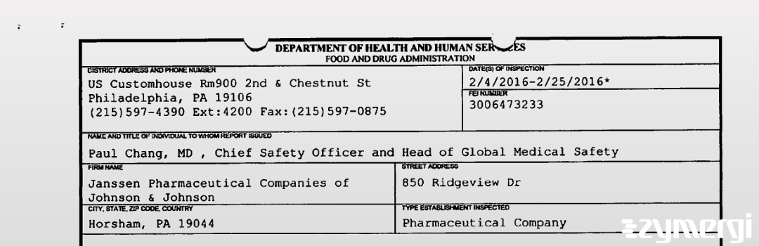 FDANews 483 Janssen Pharmaceutical Companies of Johnson & Johnson Feb 25 2016 top