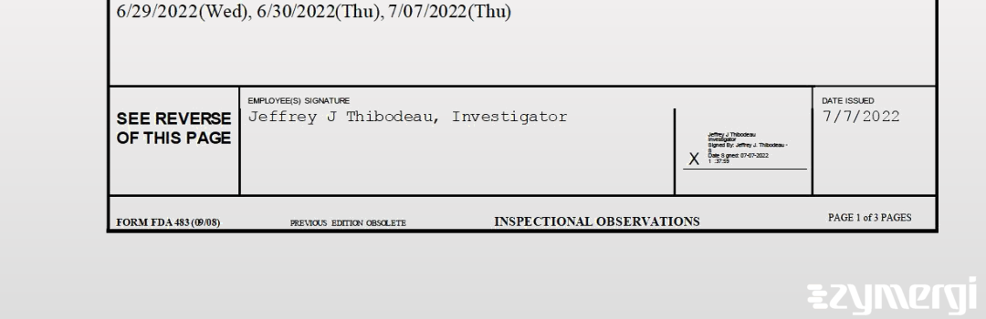 Jeffrey J. Thibodeau FDA Investigator 