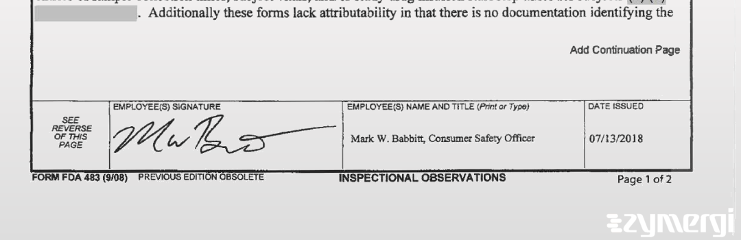 Mark W. Babbitt FDA Investigator