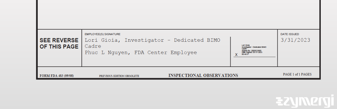 Lori Gioia FDA Investigator Phuc L. Nguyen FDA Investigator