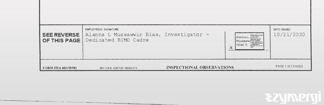 Alanna L. Mussawwir Bias FDA Investigator Mussawwir Bias, Alanna L FDA Investigator 