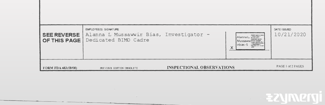 Alanna L. Mussawwir Bias FDA Investigator Mussawwir Bias, Alanna L FDA Investigator