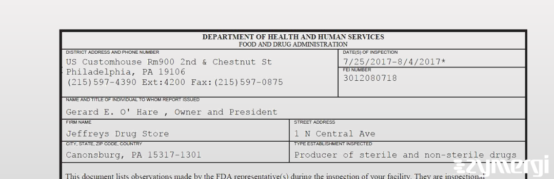 FDANews 483 Jeffreys Drug Store Aug 4 2017 top