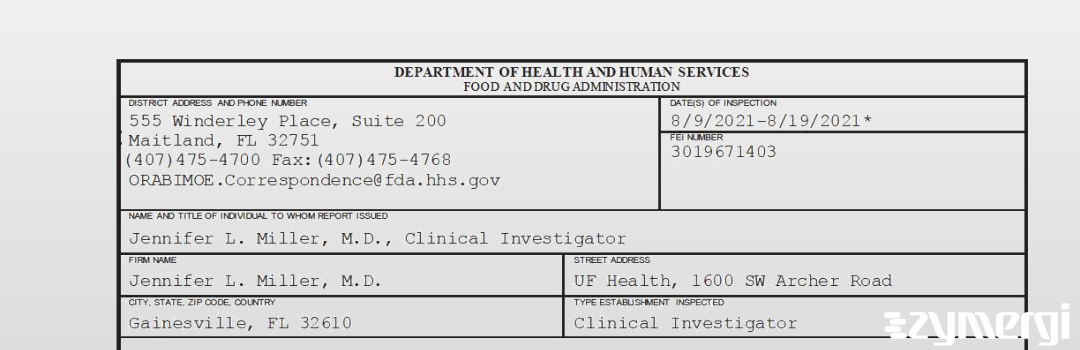 FDANews 483 Jennifer L. Miller, M.D. Aug 19 2021 top