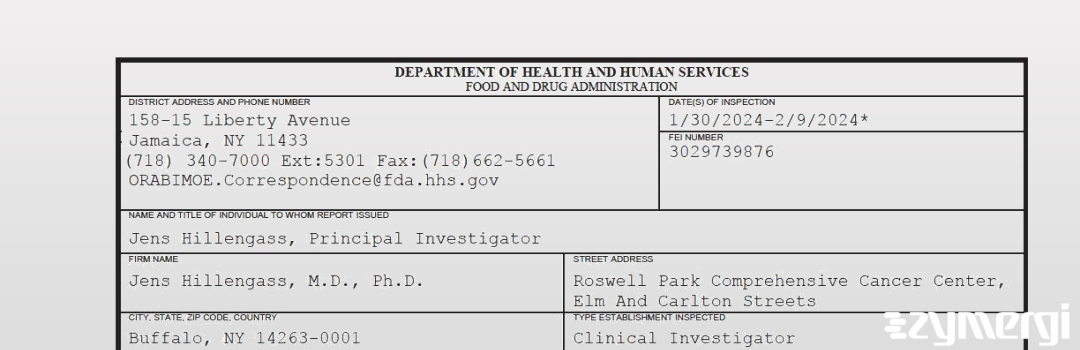 FDANews 483 Jens Hillengass, M.D., Ph.D. Feb 9 2024 top