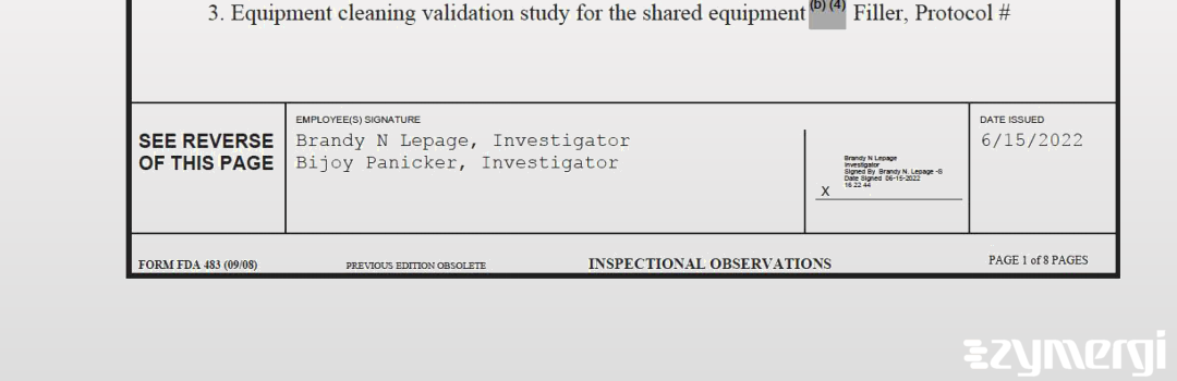 Brandy N. Lepage FDA Investigator Bijoy Panicker FDA Investigator 