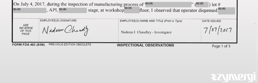 Nadeem I. Chaudhry FDA Investigator 