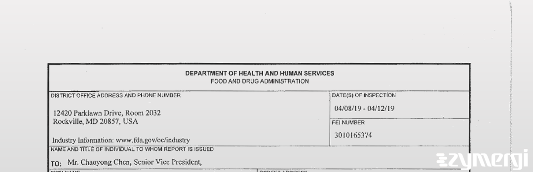 FDANews 483 Jilin Asymchem Laboratories Co., Ltd. Apr 12 2019 top