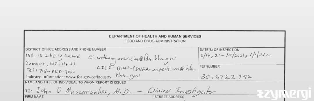 FDANews 483 John Mascarenhas, M.D. Jul 1 2021 top