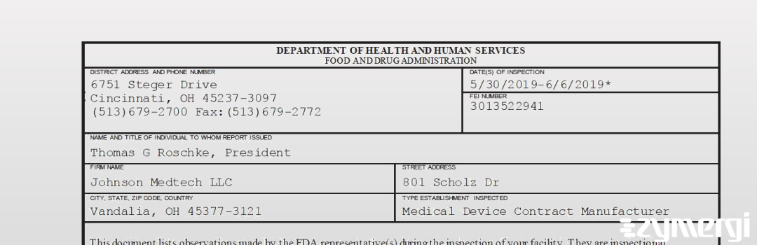 FDANews 483 Johnson Medtech LLC Jun 6 2019 top