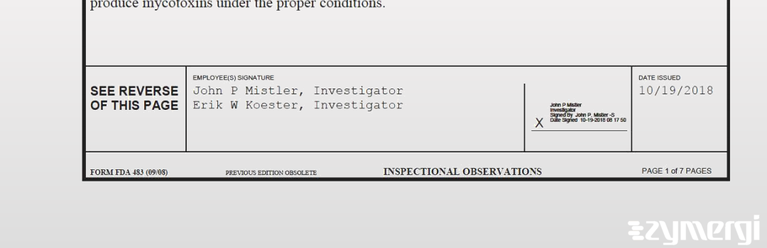 Erik W. Koester FDA Investigator John P. Mistler FDA Investigator 