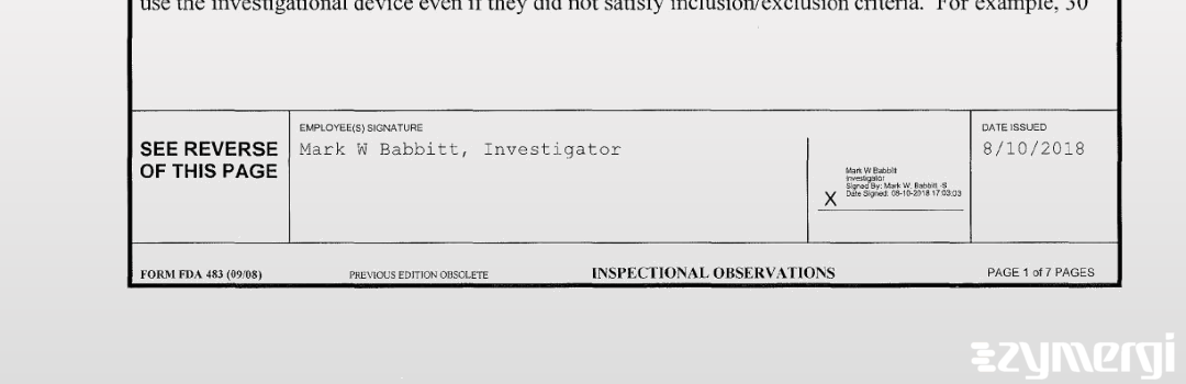 Mark W. Babbitt FDA Investigator