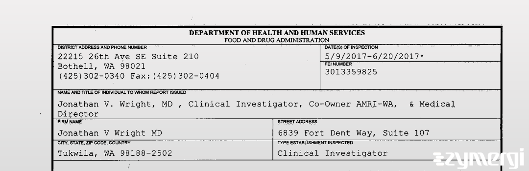 FDANews 483 Jonathan V Wright MD Jun 20 2017 top