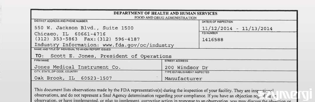 FDAzilla 483 Jones Medical Instrument Co. Nov 13 2014 top