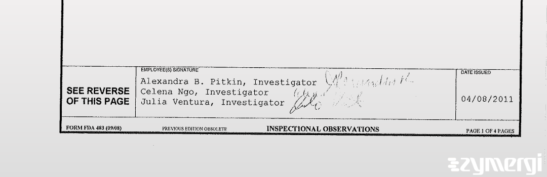 Celena Ngo FDA Investigator Julia Ventura FDA Investigator Alexandra B. Pitkin FDA Investigator