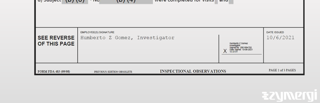 Humberto Z. Gomez FDA Investigator