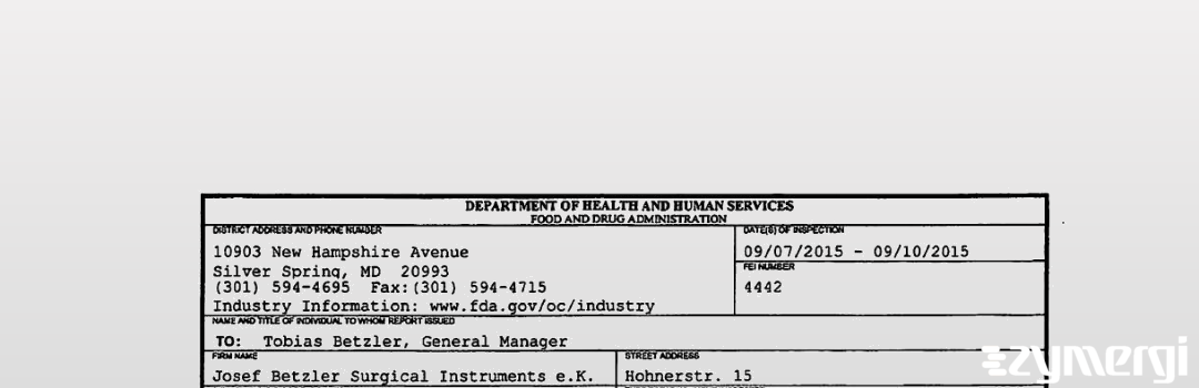 FDANews 483 Josef Betzler Surgical Instruments e.K. Sep 10 2015 top