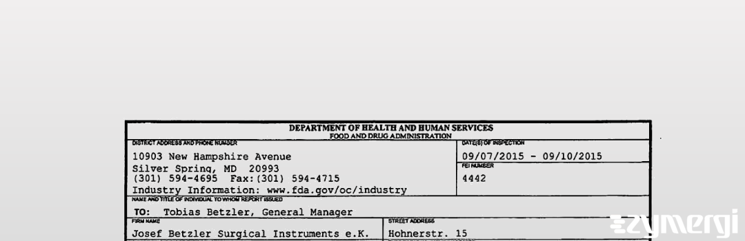 FDANews 483 Josef Betzler Surgical Instruments e.K. Sep 10 2015 top